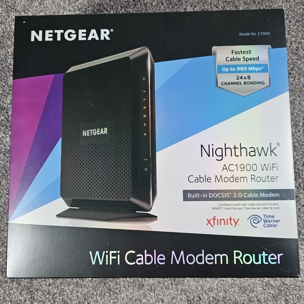 Netgear Nighthawk AC1900 Cable Modem Router Black C7000 WiFi DOCSIS 3.0 ,Tested - Picture 2 of 13